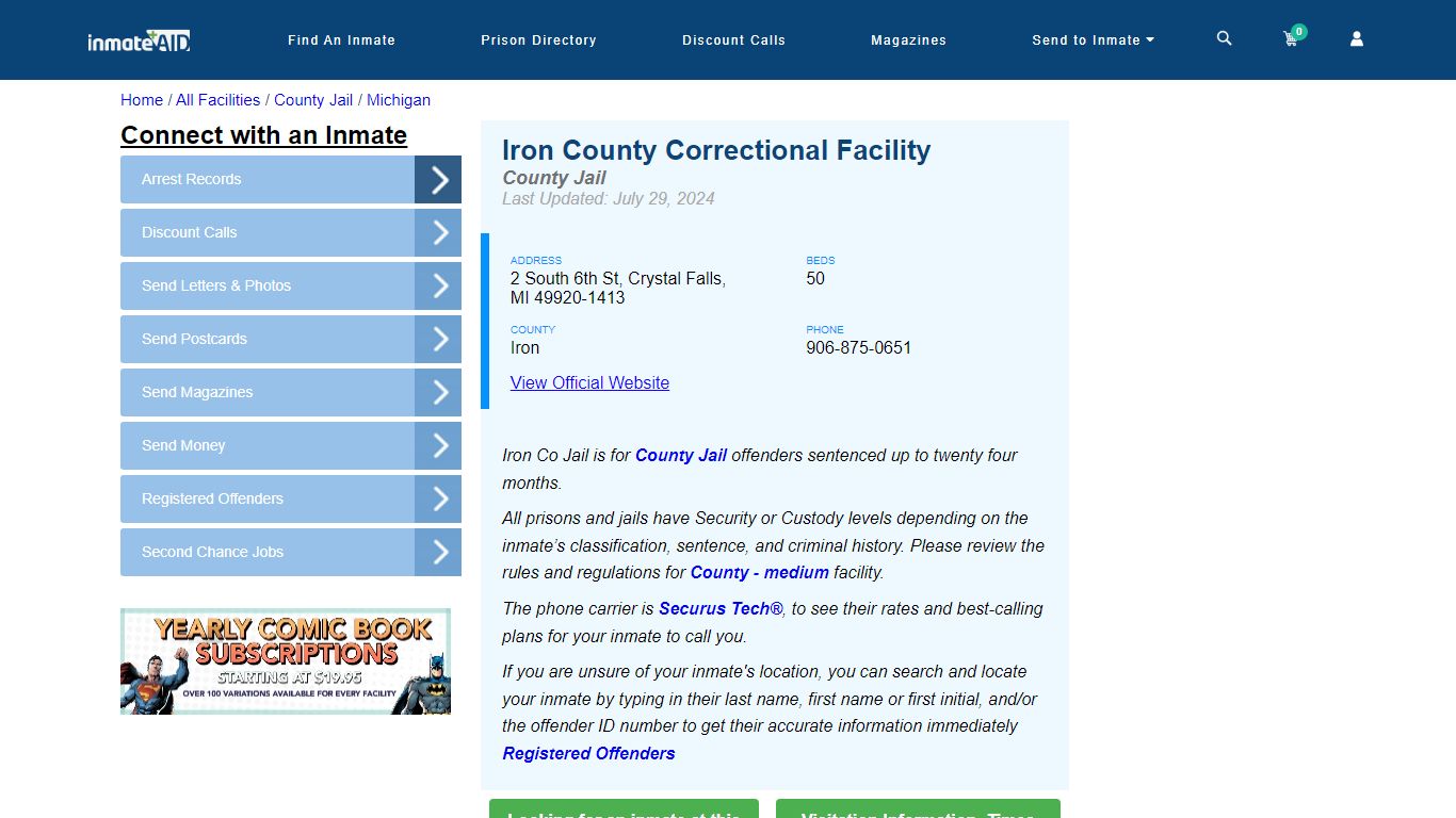 Iron County Correctional Facility - Inmate Locator